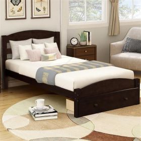 Platform Twin Bed Frame with Storage Drawer and Wood Slat Support No Box Spring Needed, Espresso