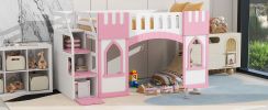 Twin Size Loft Bed with Storage Staircase and Window, Pink