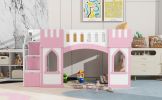 Twin Size Loft Bed with Storage Staircase and Window, Pink