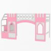 Twin Size Loft Bed with Storage Staircase and Window, Pink