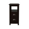 End Table Narrow Nightstand With Two Drawers And Open Shelf-Brown