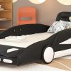 Twin Size Race Car-Shaped Platform Bed with Wheels, Black