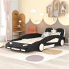 Twin Size Race Car-Shaped Platform Bed with Wheels, Black